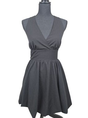 SHEIN Black Sleeveless V-Neck Flared Mini Dress